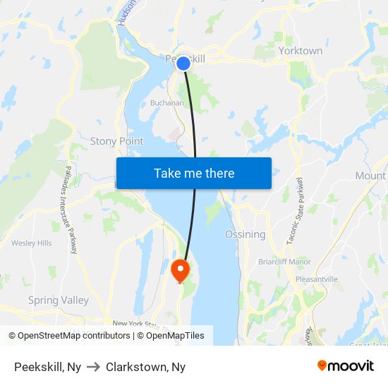 Peekskill, Ny to Clarkstown, Ny map