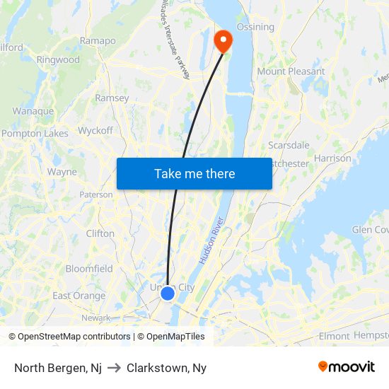 North Bergen, Nj to Clarkstown, Ny map