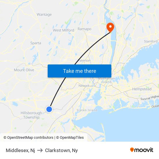Middlesex, Nj to Clarkstown, Ny map