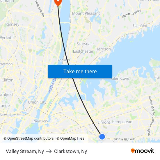 Valley Stream, Ny to Clarkstown, Ny map