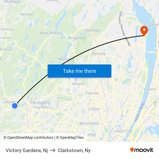 Victory Gardens, Nj to Clarkstown, Ny map