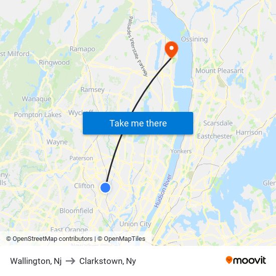 Wallington, Nj to Clarkstown, Ny map