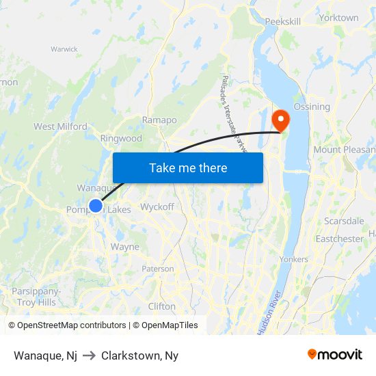 Wanaque, Nj to Clarkstown, Ny map