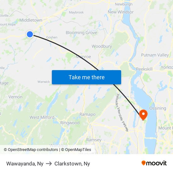 Wawayanda, Ny to Clarkstown, Ny map