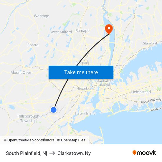 South Plainfield, Nj to Clarkstown, Ny map