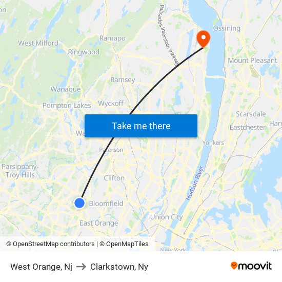 West Orange, Nj to Clarkstown, Ny map