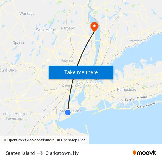 Staten Island to Clarkstown, Ny map