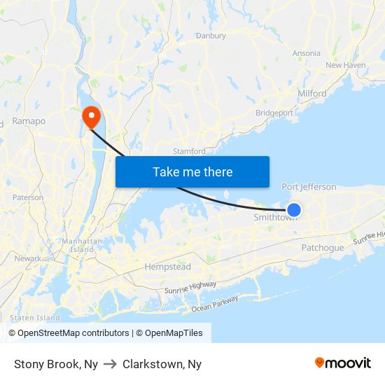 Stony Brook, Ny to Clarkstown, Ny map