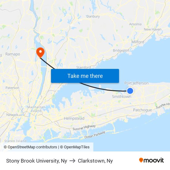 Stony Brook University, Ny to Clarkstown, Ny map