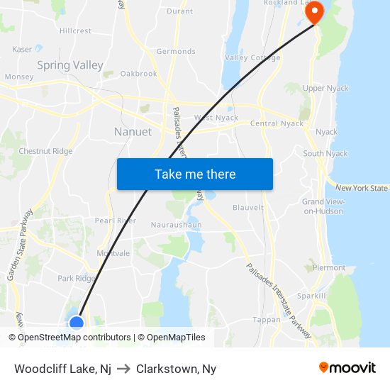 Woodcliff Lake, Nj to Clarkstown, Ny map