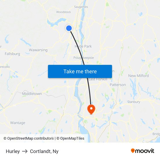 Hurley to Cortlandt, Ny map