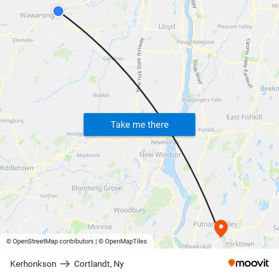 Kerhonkson to Cortlandt, Ny map