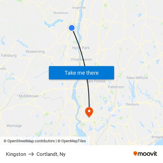 Kingston to Cortlandt, Ny map