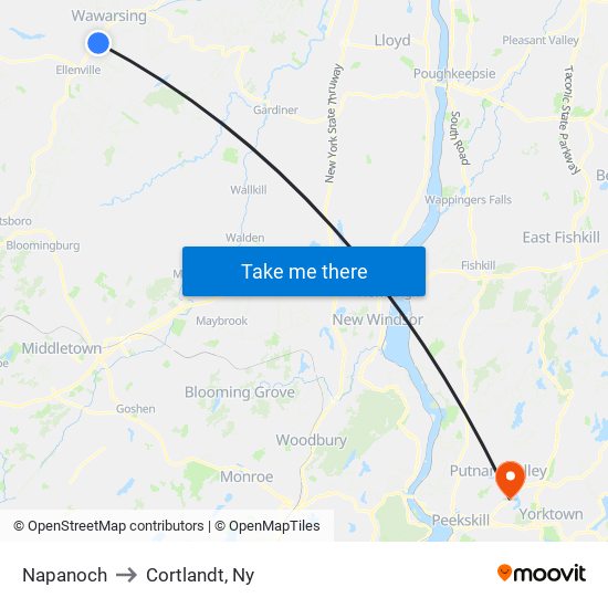Napanoch to Cortlandt, Ny map