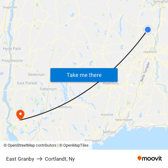 East Granby to Cortlandt, Ny map