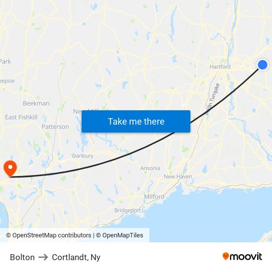 Bolton to Cortlandt, Ny map