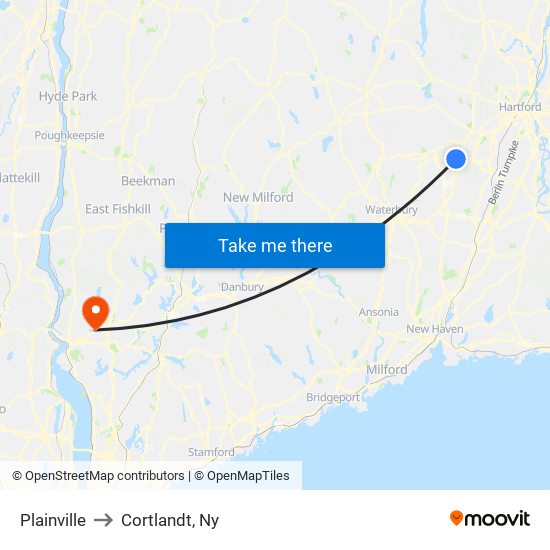 Plainville to Cortlandt, Ny map