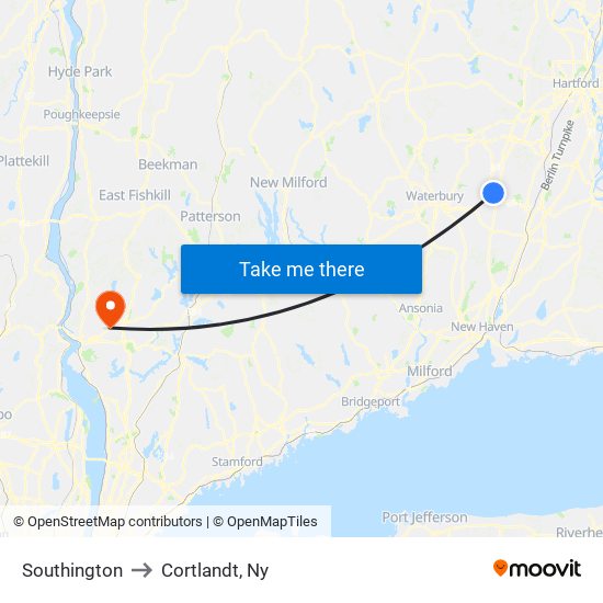 Southington to Cortlandt, Ny map