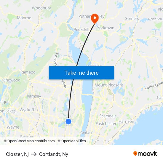 Closter, Nj to Cortlandt, Ny map