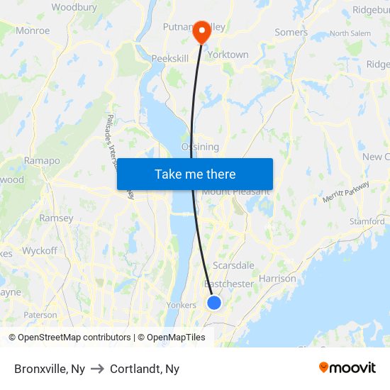 Bronxville, Ny to Cortlandt, Ny map