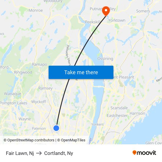 Fair Lawn, Nj to Cortlandt, Ny map