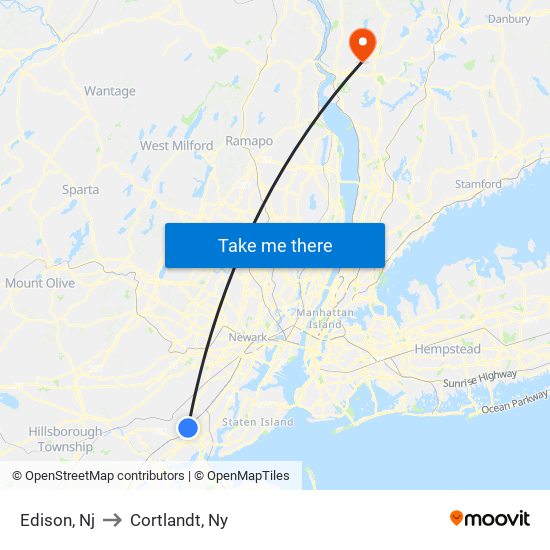 Edison, Nj to Cortlandt, Ny map