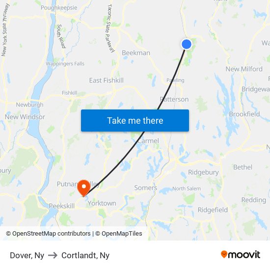 Dover, Ny to Cortlandt, Ny map