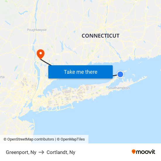 Greenport, Ny to Cortlandt, Ny map