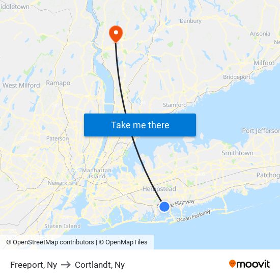 Freeport, Ny to Cortlandt, Ny map