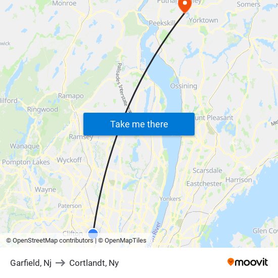 Garfield, Nj to Cortlandt, Ny map