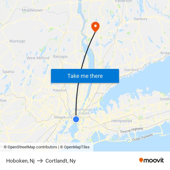 Hoboken, Nj to Cortlandt, Ny map