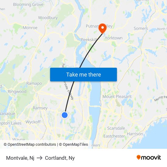 Montvale, Nj to Cortlandt, Ny map