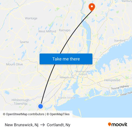 New Brunswick, Nj to Cortlandt, Ny map