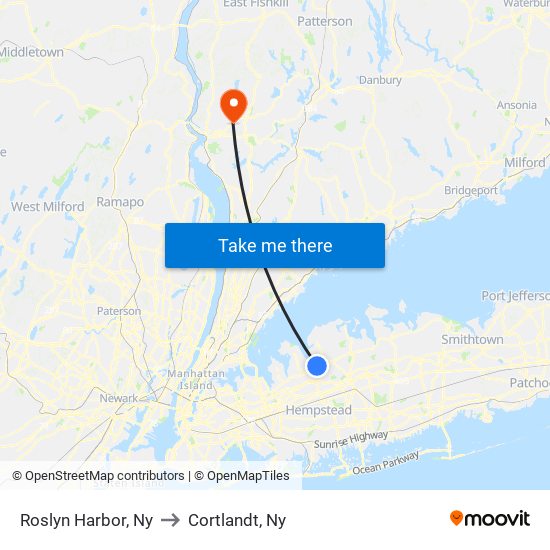 Roslyn Harbor, Ny to Cortlandt, Ny map