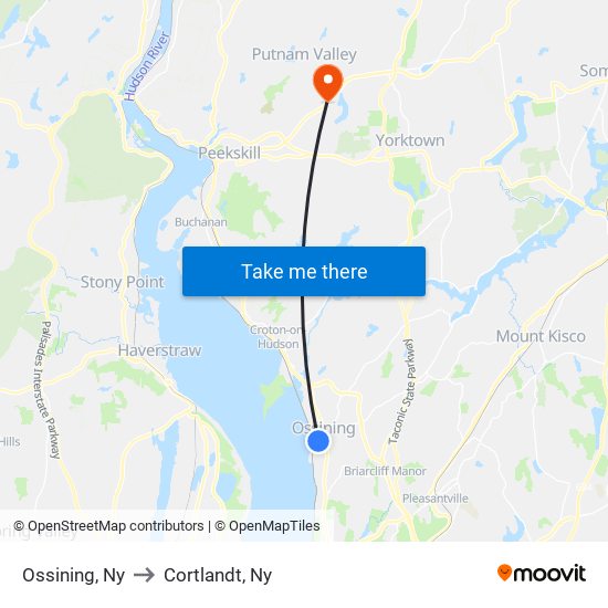 Ossining, Ny to Cortlandt, Ny map
