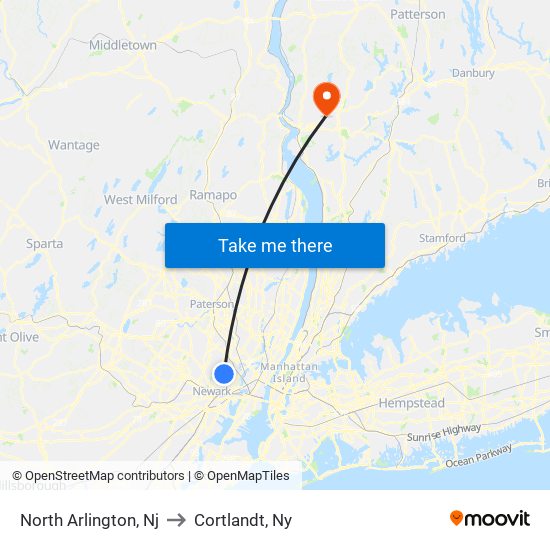 North Arlington, Nj to Cortlandt, Ny map