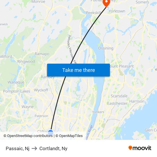 Passaic, Nj to Cortlandt, Ny map
