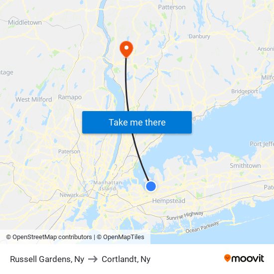 Russell Gardens, Ny to Cortlandt, Ny map