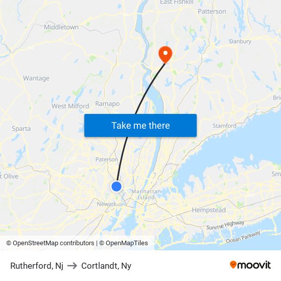 Rutherford, Nj to Cortlandt, Ny map