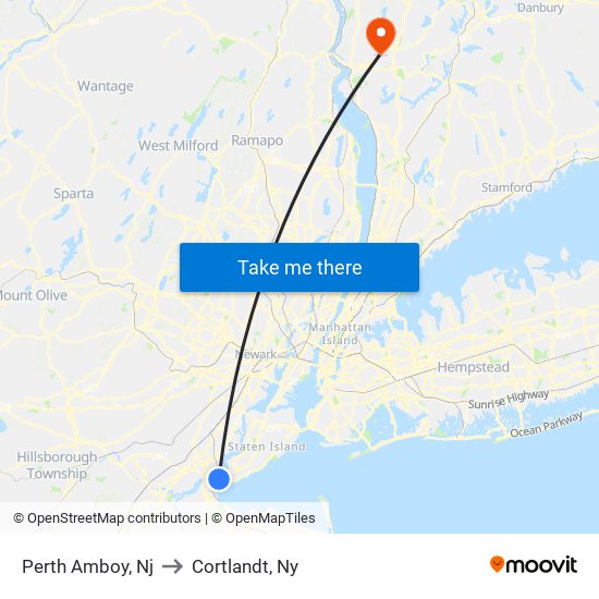 Perth Amboy, Nj to Cortlandt, Ny map