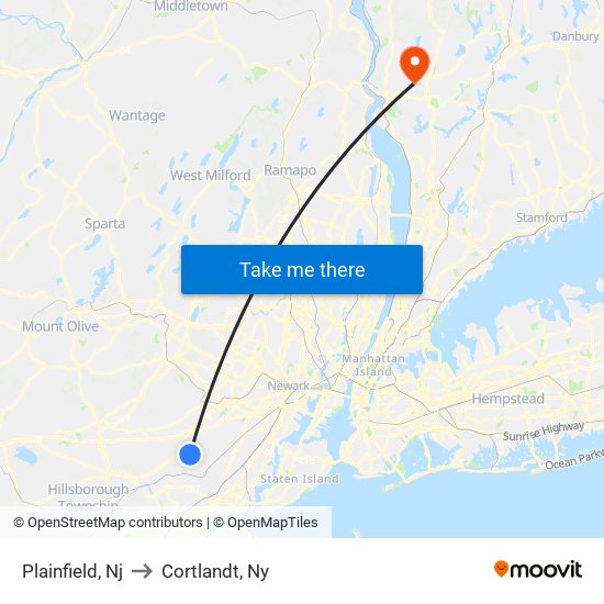 Plainfield, Nj to Cortlandt, Ny map