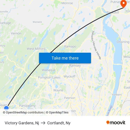 Victory Gardens, Nj to Cortlandt, Ny map