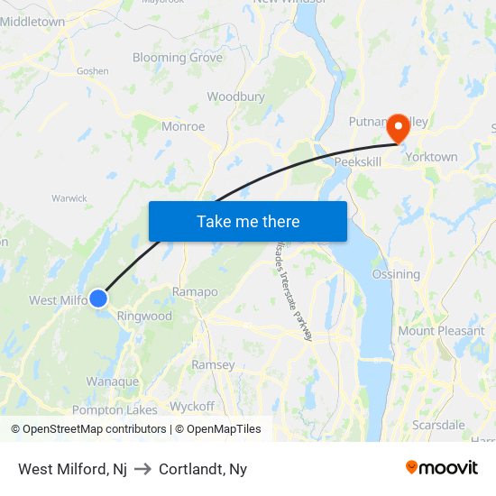 West Milford, Nj to Cortlandt, Ny map