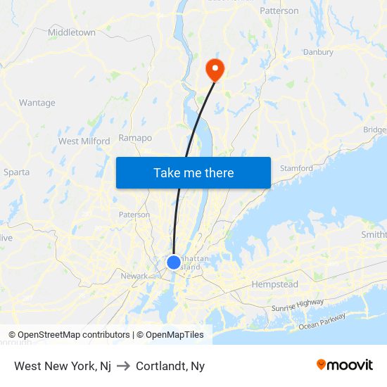 West New York, Nj to Cortlandt, Ny map