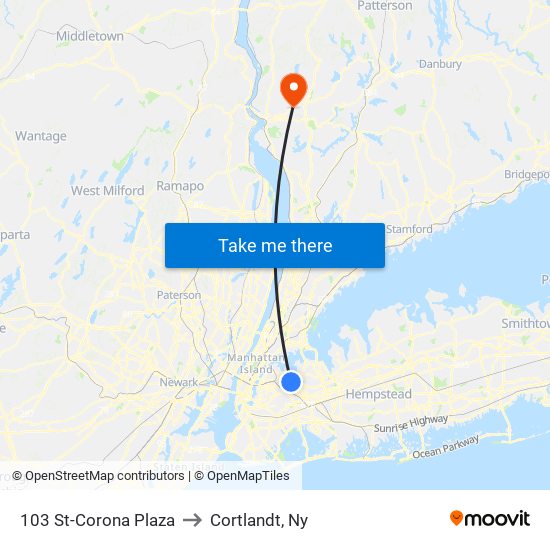 103 St-Corona Plaza to Cortlandt, Ny map