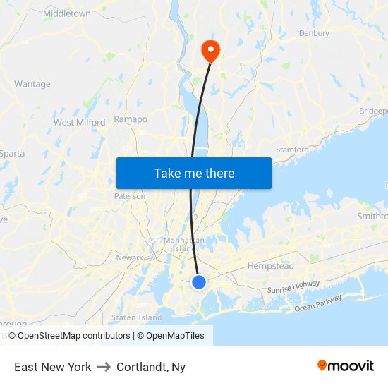 East New York to Cortlandt, Ny map