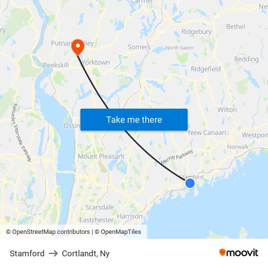 Stamford to Cortlandt, Ny map