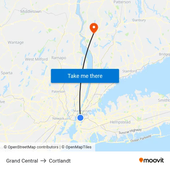 Grand Central to Cortlandt map