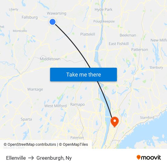 Ellenville to Greenburgh, Ny map