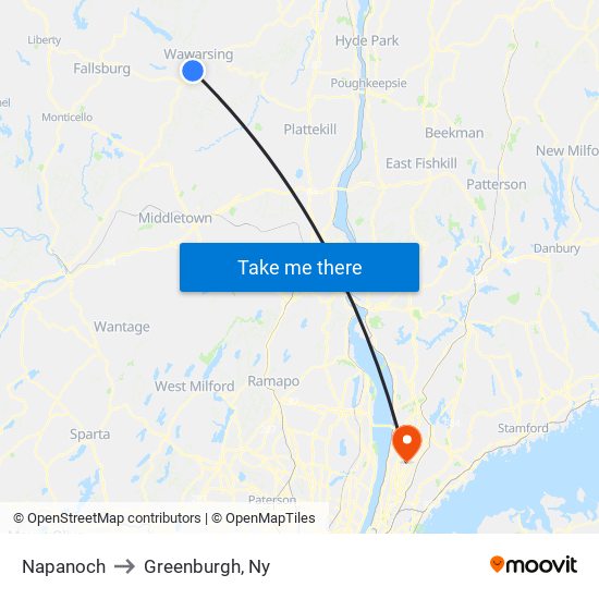 Napanoch to Greenburgh, Ny map